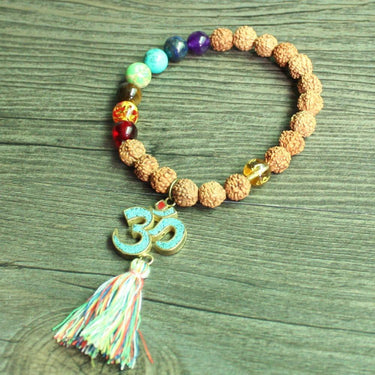 7 Chakra & Rudraksha Bead Tibetan Om Charm Bracelet